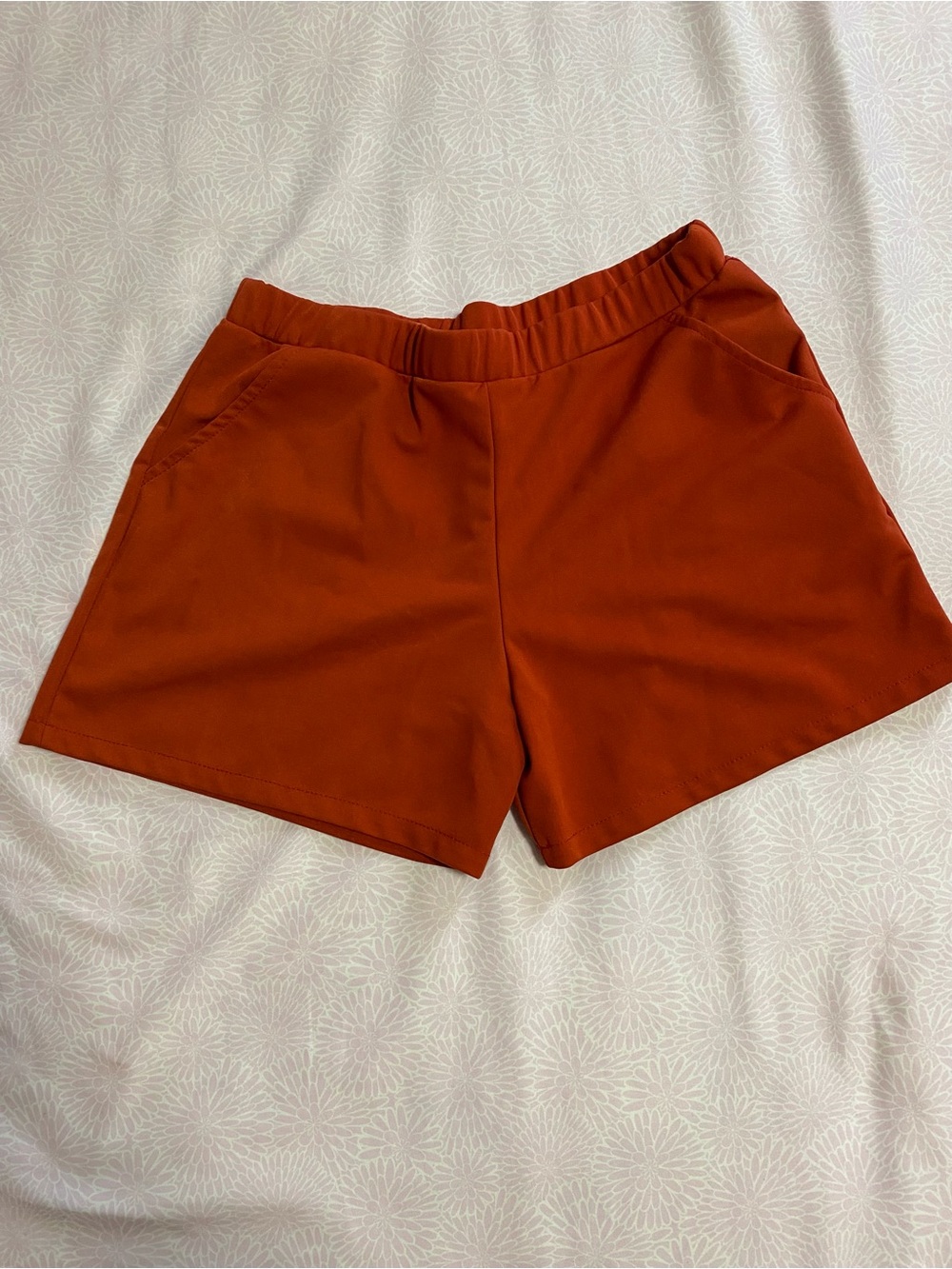 High-Rise Rust Orange Women's Shorts with Elastic Waist